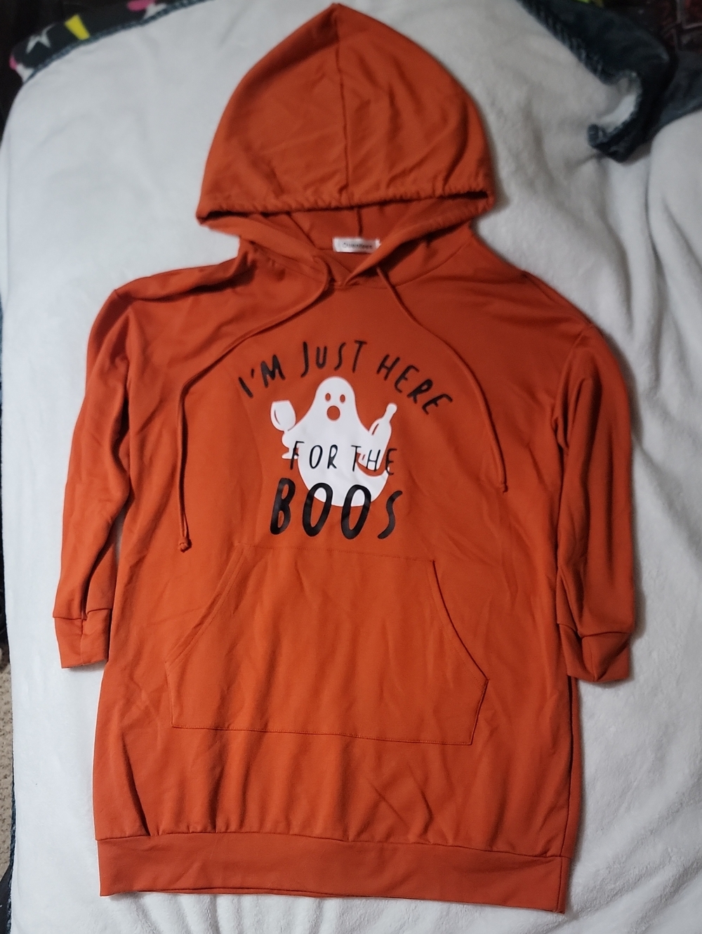 Orange Halloween Hoodie Dress with Ghost "I'm Just Here for the Boos"
